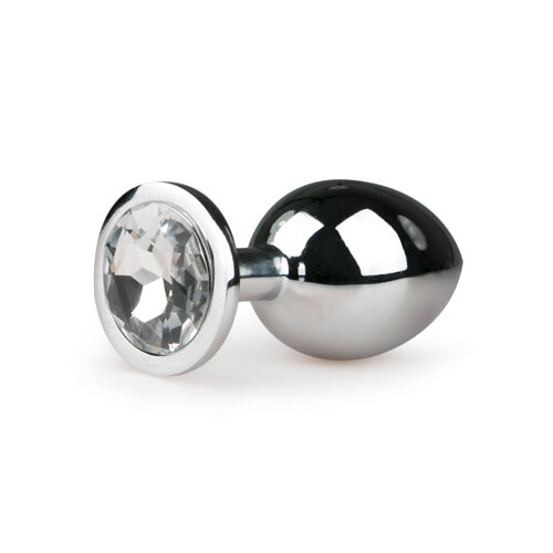 Metalen buttplug met transparante diamant - zilverkleurig