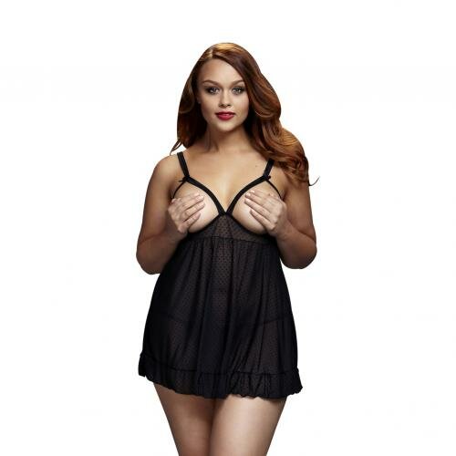 Baci - Transparante Babydoll Met Open Cups - Curvy - Zwart