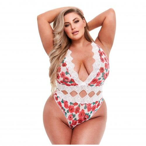 Baci - White Floral & Lace Stringbody - Curvy