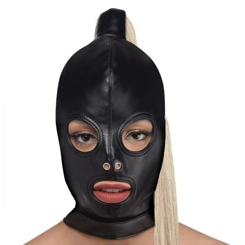 Blonde Ponytail Bondage Hood - Black