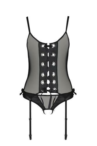 Nessy Corset with Open Crotch - Black