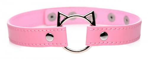 Kinky Kitty - Collier ras-de-cou avec anneau fin - Rose