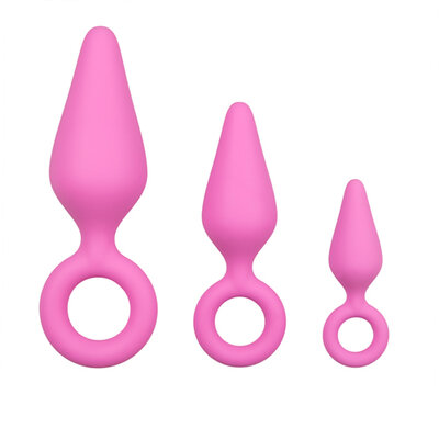 Pink Buttplugs With Pull Ring - Set