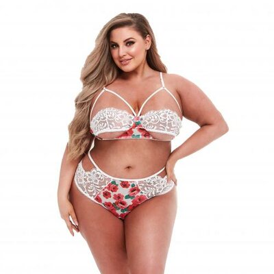 Baci - White Floral & Lace High Waist Bra Set - Curvy