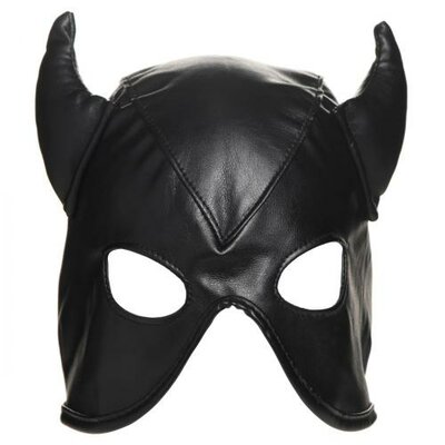 Dungeon Demon Bondage Mask with Horns - Black