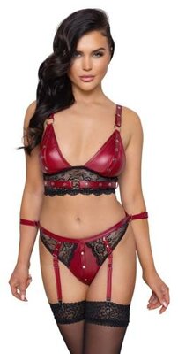 Ensemble de bondage avec soutien-gorge - Rouge et noir