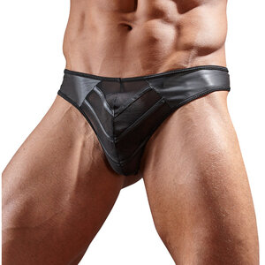 Faux Leather G-String With Powernet Inserts