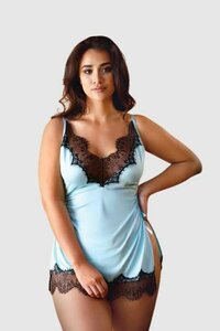 Elena Spitzen-Babydoll-Set mit Sexy Tanga - Blau