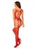 Mesh Bodystocking With Garter Design - Red_